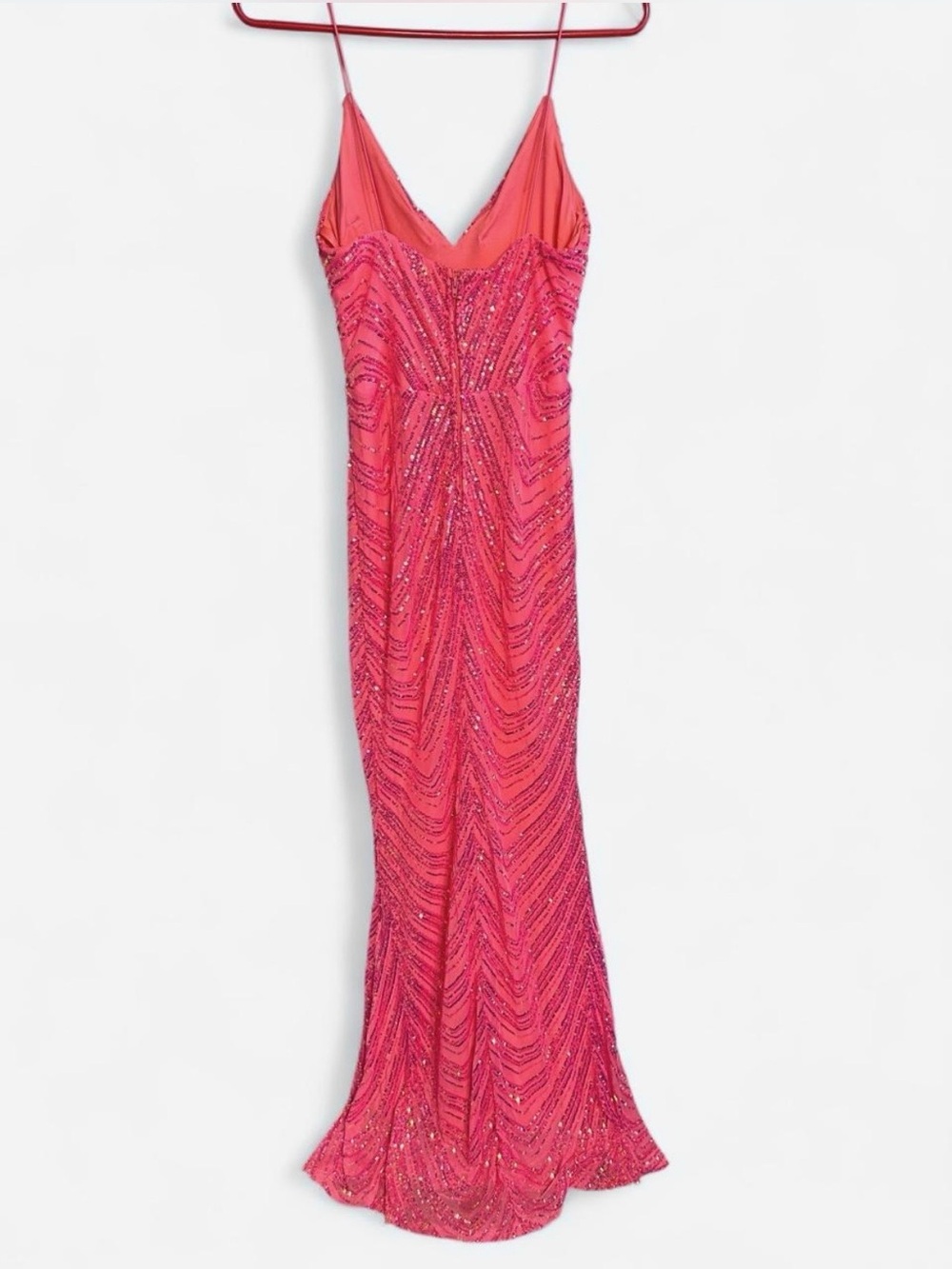 Sparkling Hot Pink Sequin Evening Gown - Elegant Spaghetti Strap Dress - Picture 6 of 7